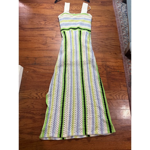 Ciebon Dresses & Skirts - Ciebon Womens Crochet Maxi Dress Green Purple Striped Sleeveless Open Knit Large